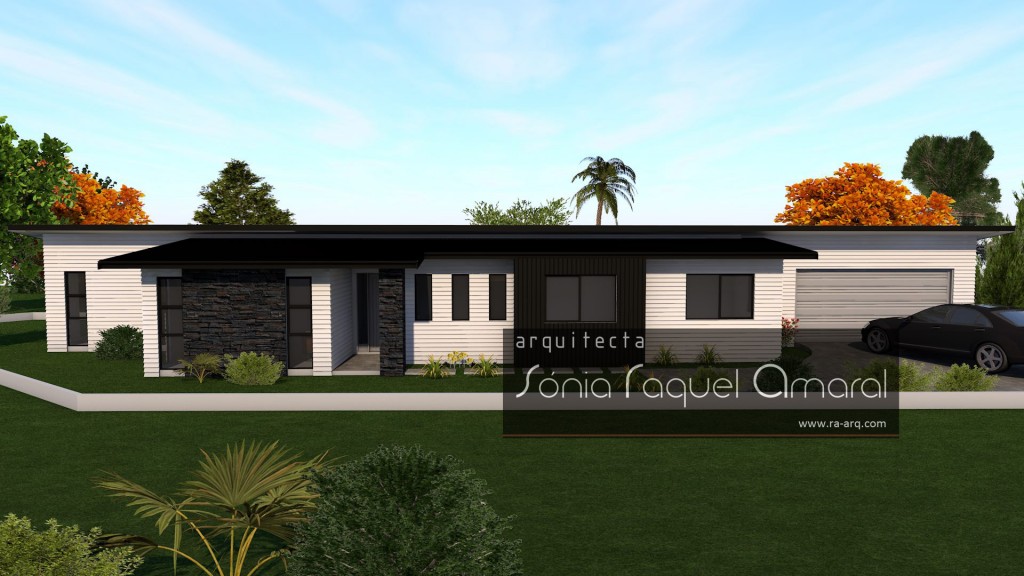 3D rendering - Single Family House - Pukekohe, New Zealand: Front view of the house, with the main entrance