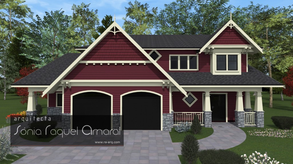 3D rendering - Single Family House - Delta, British Columbia, Canada: Front view of the house, with the main entrance